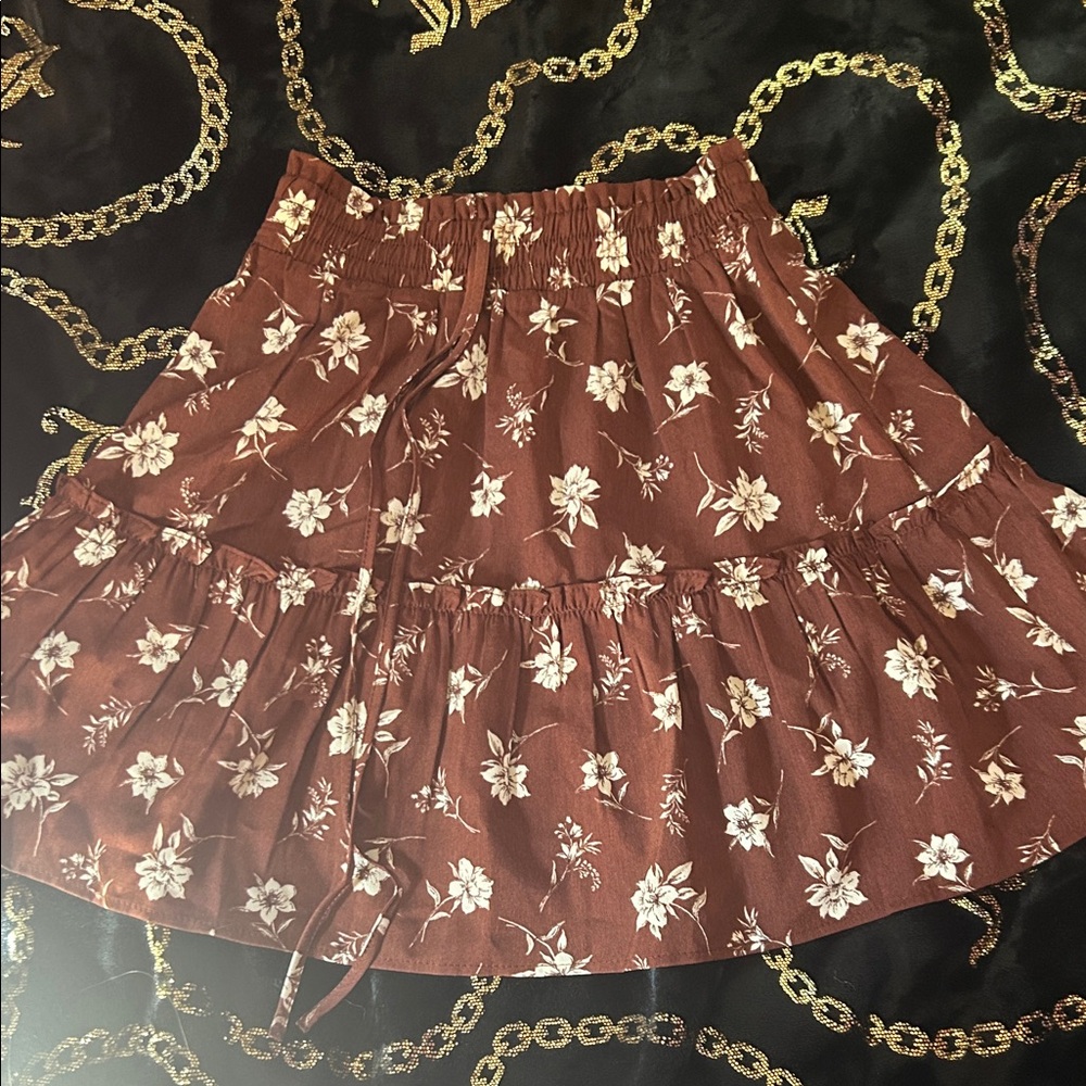 Paper Crane Floral Mini Skirt in Brown and Cream